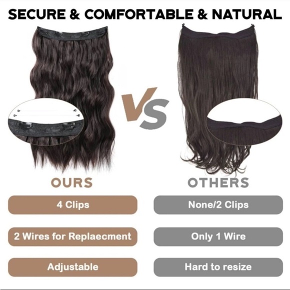 Halo Hair Extensions 20 Inch Clip in Hair Extensions with Invisible Adjustable - Picture 4 of 5